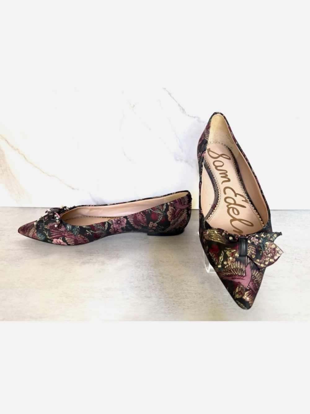 Sam Edelman Raisa Floral Studded Jacquard Bow Flats